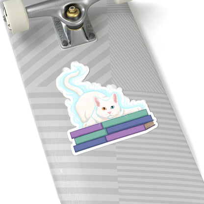 Cat and Books sticker L.A. Boruff Lucy-Fur Shadow Kiss-Cut Stickers