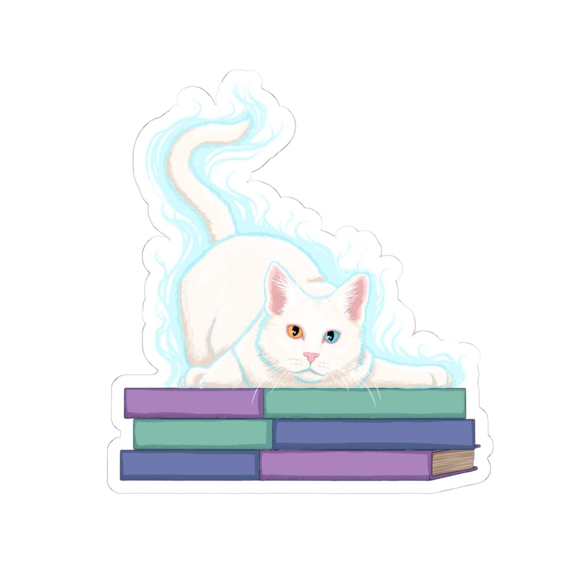 Cat and Books sticker L.A. Boruff Lucy-Fur Shadow Kiss-Cut Stickers