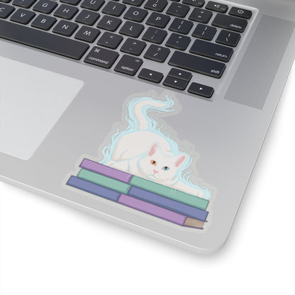 Cat and Books sticker L.A. Boruff Lucy-Fur Shadow Kiss-Cut Stickers