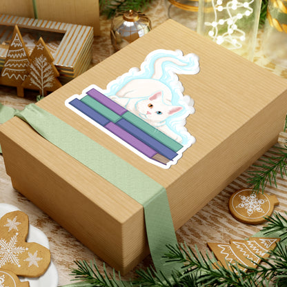 Cat and Books sticker L.A. Boruff Lucy-Fur Shadow Kiss-Cut Stickers