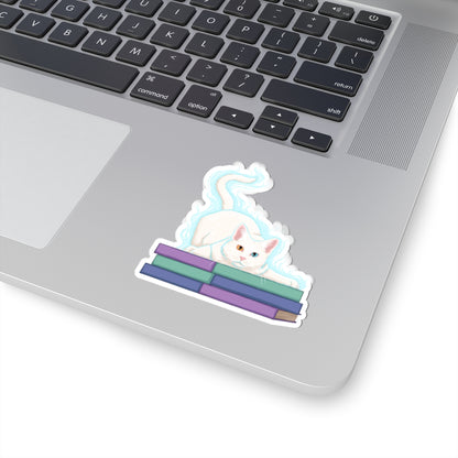 Cat and Books sticker L.A. Boruff Lucy-Fur Shadow Kiss-Cut Stickers