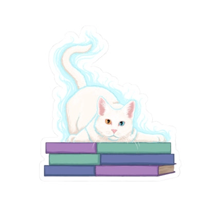 Cat and Books sticker L.A. Boruff Lucy-Fur Shadow Kiss-Cut Stickers