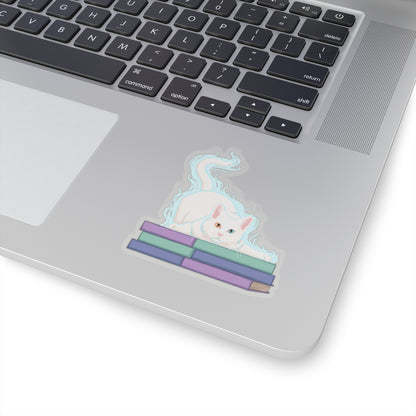 Cat and Books sticker L.A. Boruff Lucy-Fur Shadow Kiss-Cut Stickers