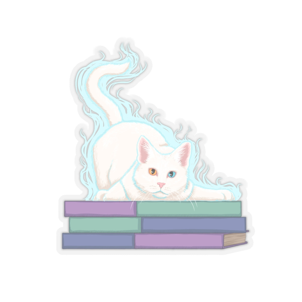 Cat and Books sticker L.A. Boruff Lucy-Fur Shadow Kiss-Cut Stickers