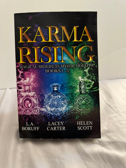 Karma Rising  Magical Midlife in Mystic Hollow Books 1-3 Omnibus Paperback Signed by L.A. Boruff with swag