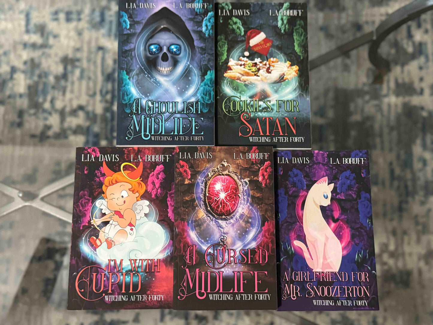 Witching After Forty Books 1-5 Signed by LA Boruff and Lia Davis with swag