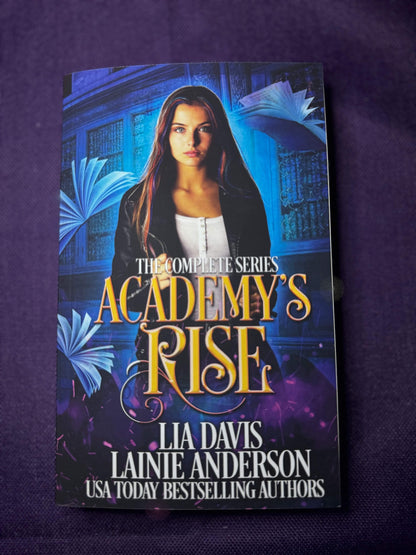 Academy's Rise Complete Series Omnibus Paperback Signed by Lainie Anderson with Lia Davis digital signature with swag pack