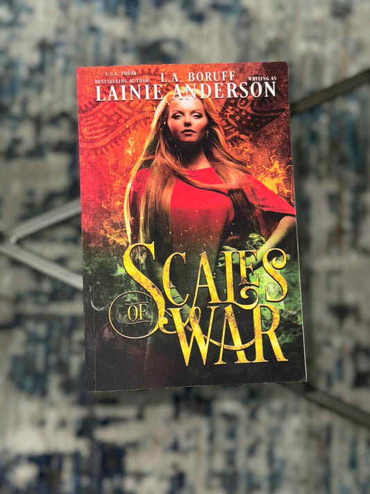 Scales of War omnibus paperback includes bloom in blood, dance in night, and surrender in dreams. SIGNED by L.A. Boruff with swag pack